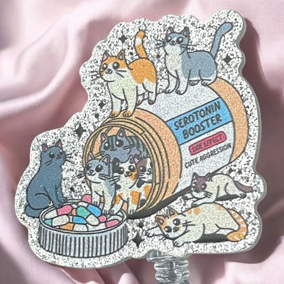 Serotonin Booster: Cute Cat Badge Reel – Rotating Acrylic Retractable ID Holder - Picture 2 of 4